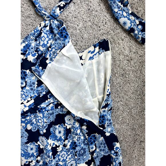 Tory Burch Blue Floral Silk Halter Neck Midi Dress - Picture 6 of 9